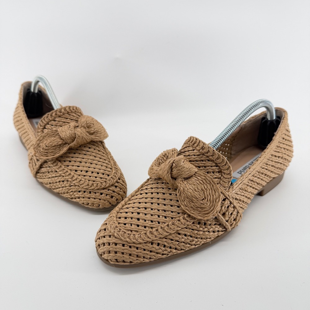 Charles David Tan Woven Raffia Bow Loafers Flats Pointed Toe Womens 7.5